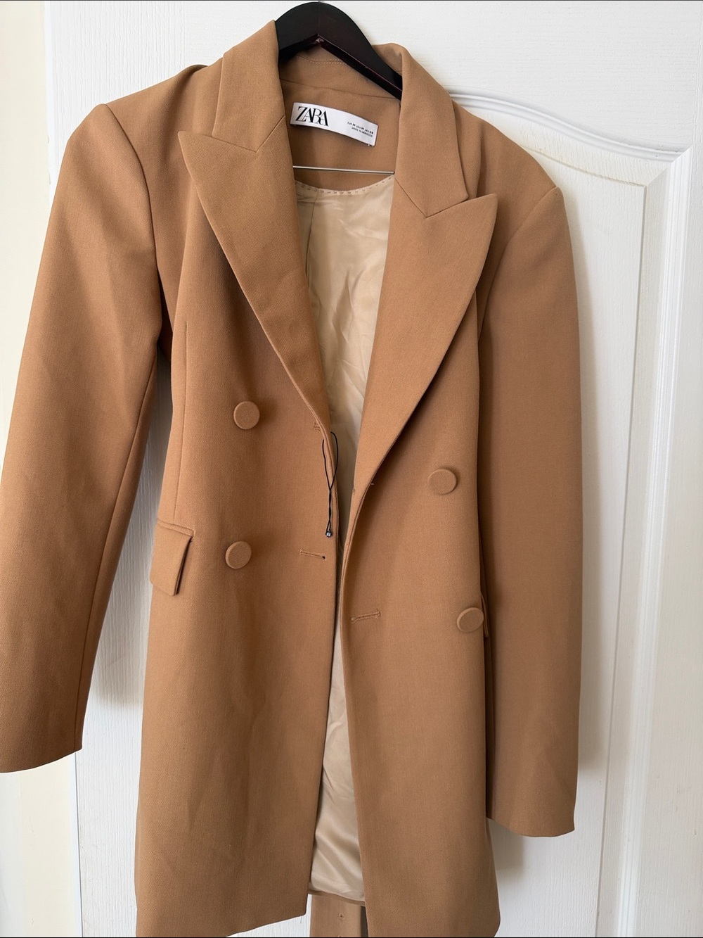 Zara Camel Tan Double-Breasted Blazer Coat